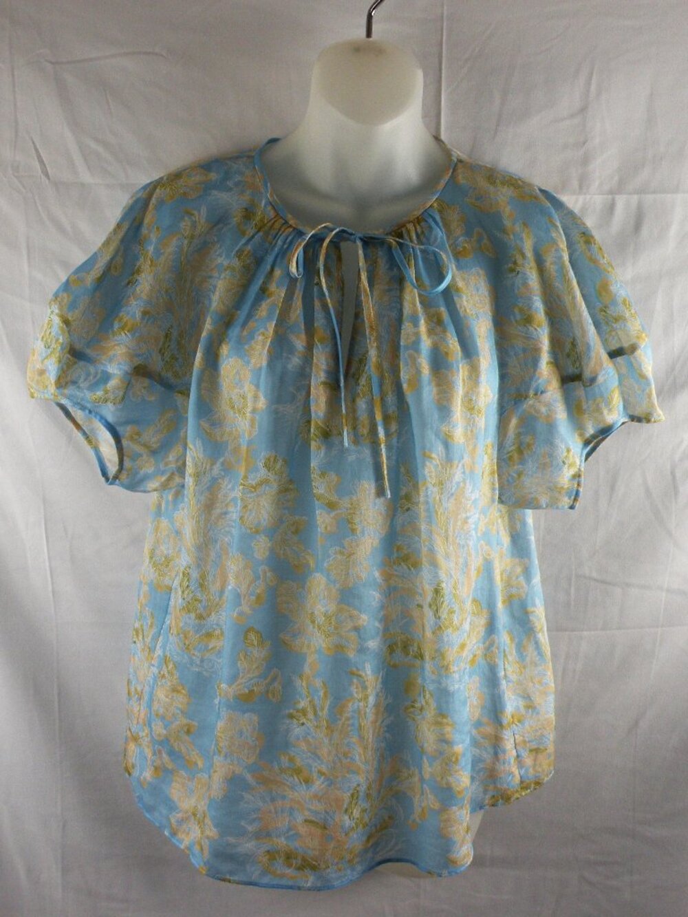 NWOT Lafayette 148 New York Sky-Blue Floral Tie-Front Blouse XS/S